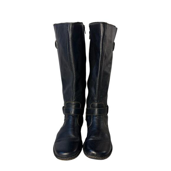 boc By Born Black Leather Knee Flat Wide Calf Round Toe Side Zip Women Boot 9 wc - Picture 4 of 8